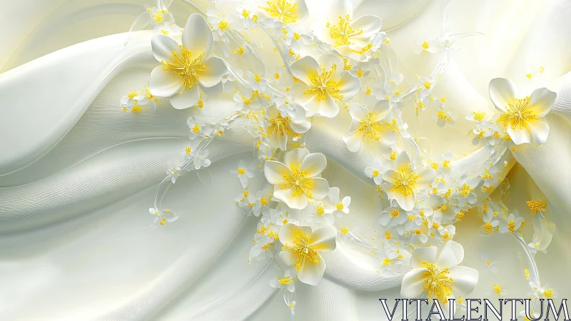 Delicate White Flowers Dance with Golden Light.