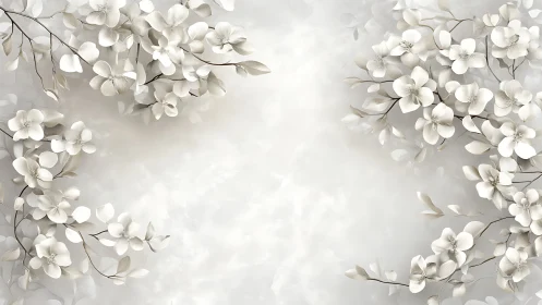 Luminous white blossoms cascade from ornamental branches in ethereal three-dimensional composition.