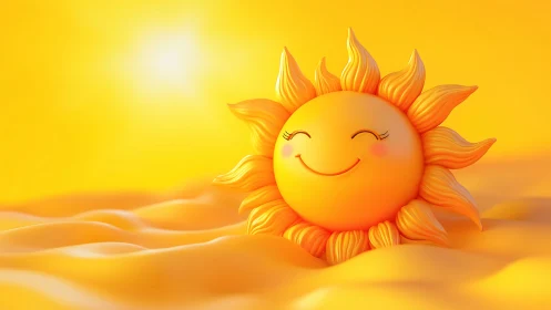 Smiling sunrise sprite basking in honey-soft golden dunes.