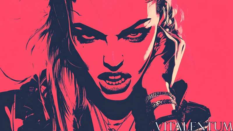 Electric pink rebel portrait with fierce, unapologetic glare.