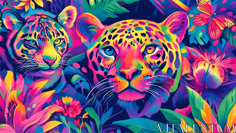 Densely Saturated Chromatic Felidae and Flora Composition