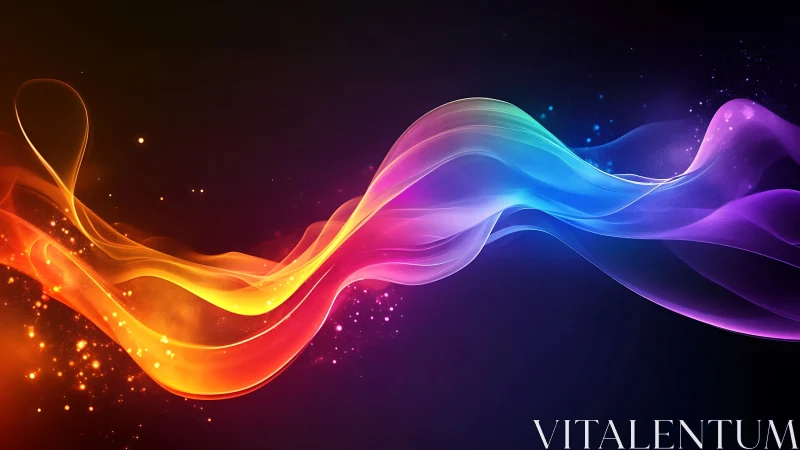 Flowing multicolor light waves curve across dark gradient