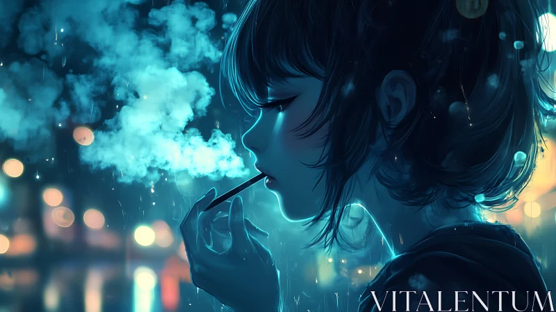 Nocturnal vapor study of neon-lit profile in rainfall atmosphere.