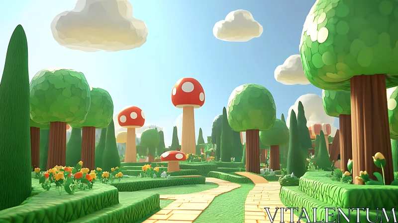 Whimsical Garden Path Through Lush Fantasy Forest.