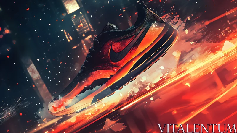 Kinetic sneaker rendering in incandescent motion blur field.