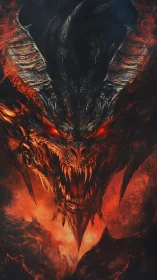 Volcanic demon dragon head rendered with high-contrast lava lighting