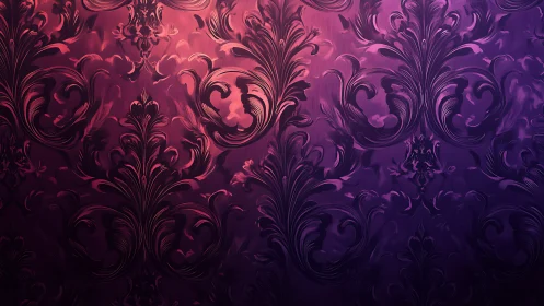 Ornate damask floral pattern in magenta to purple gradient