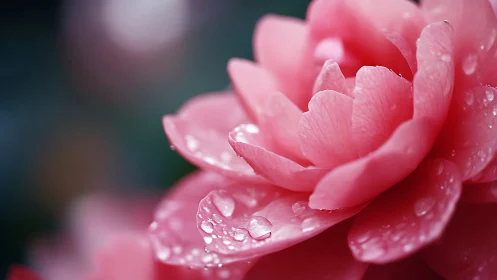 Dewy Pink Peony Bloom: Macro Botanical Detail Study.