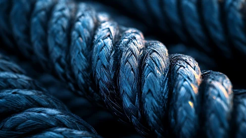 Macro study of twisted marine rope in cold blue light.