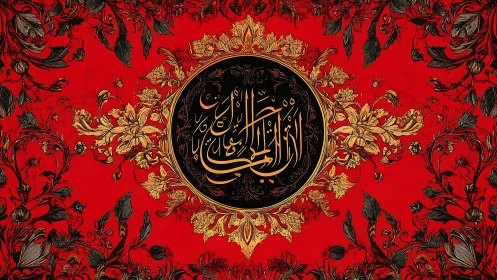 Radial Arabic calligraphy medallion framed by baroque floral arabesques