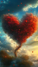 Love Tornado: Crimson Hearts Spiral Through Dreamscapes.