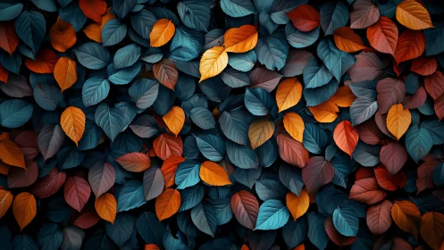 Radiant autumn foliage in dense teal and ember tones.