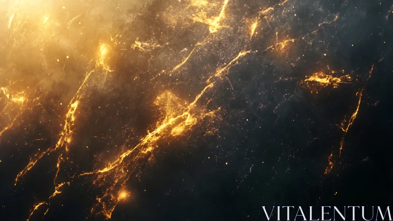 Gold plasma filaments across dark abstract cosmic field.