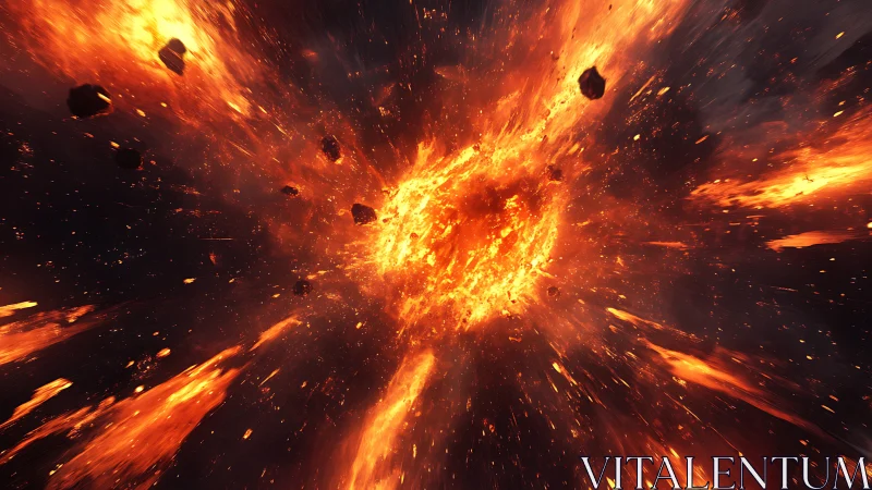 Stellar-scale plasma detonation with ejecta vectors radiating outward.