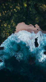 Hidden tropical cove where lush jungle meets turquoise surf.