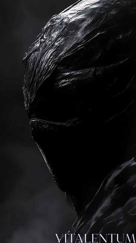 Midnight sentinel leans from shadow, armored in liquid night