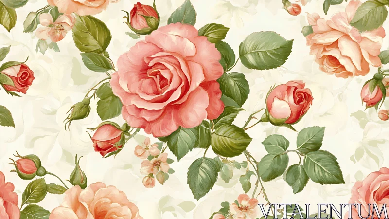 Botanical Floral Pattern with Roses and Foliage.