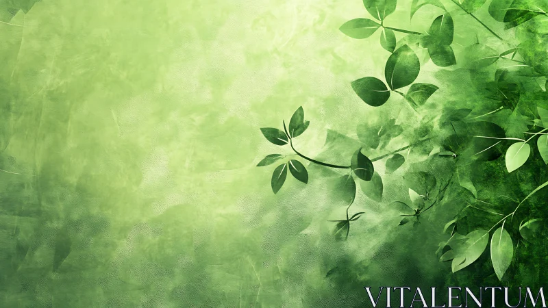 Green foliage silhouettes over textured abstract background.