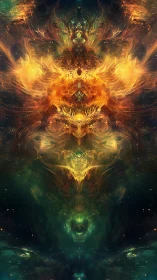 Celestial nebula deity in mirrored astral fire pattern.