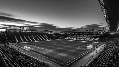 Floodlit football stadium displays bold striped crowd choreography