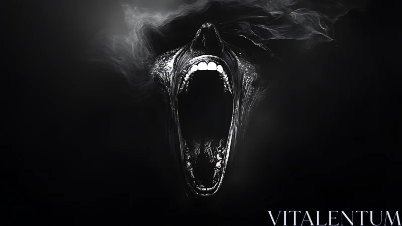 Haunting smoky scream emerging from deep shadowed darkness.