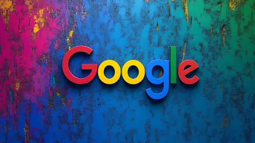 Multicolor Google logotype on textured gradient relief wall.