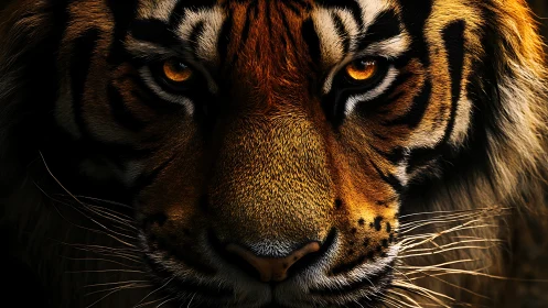 Molten ember-eyed tiger staring down the quiet universe.