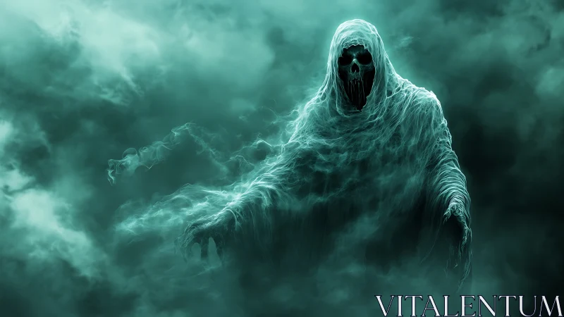 Spectral wraith composed of volumetric fog and skeletal core