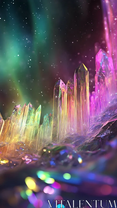 Crystal formations extend upward under diffuse cosmic light