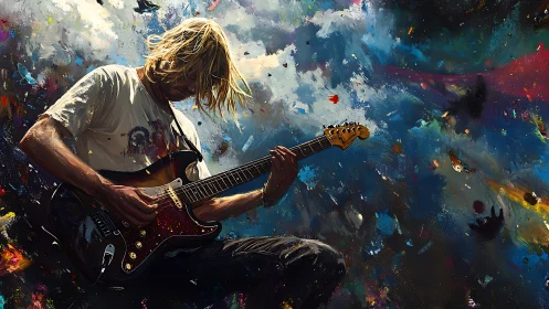 Soaring guitar solo pours color into a stormy painted sky