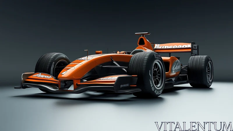 Sleek orange Formula race car glows under studio lighting.