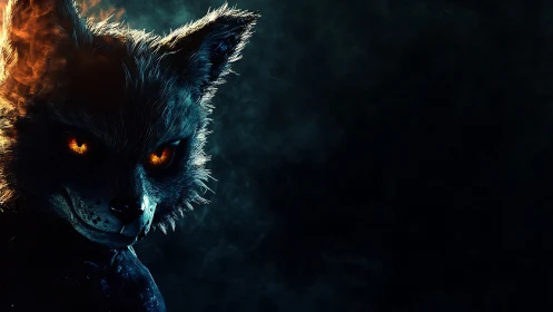 Demonic fox portrait rendered in high-contrast digital chiaroscuro