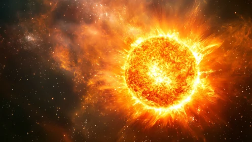 Solar flare sphere blasts molten plasma into deep space.