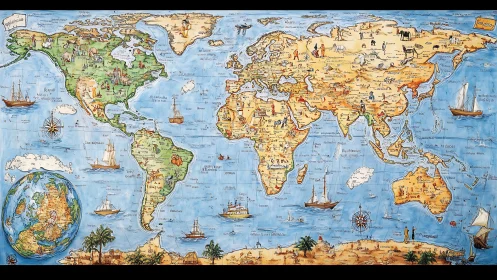 Whimsical world map sails through seas of illustrated stories