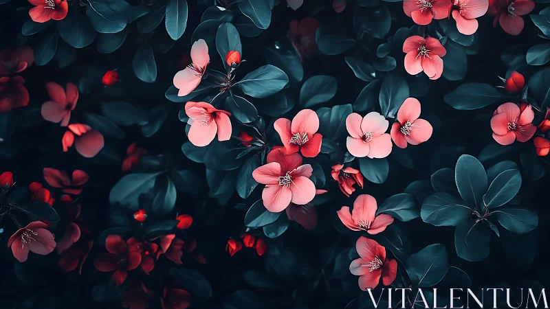 Coral Blooms Dancing in Teal Twilight.