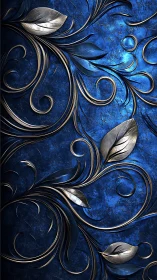 Metallic botanical relief on distressed sapphire ground.