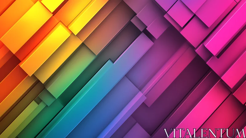 Vibrant 3D gradient bars forming dynamic abstract geometry.