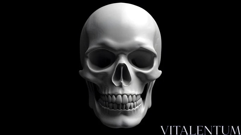 Realistic human skull illustration on black background, 3D style.