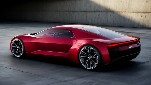 Red Audi concept coupe rendered in high-gloss 3D perspective
