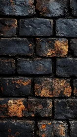 Charred masonry brick wall with rust-toned soot staining texture