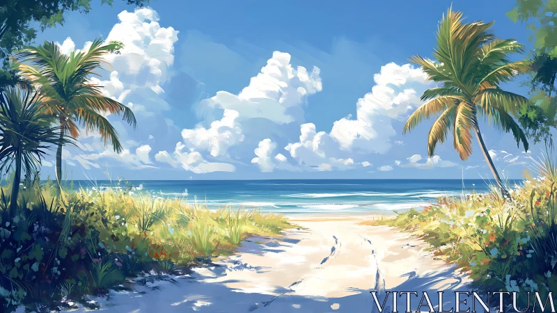 Tropical Beach Paradise with Palm Trees and Turquoise Ocean