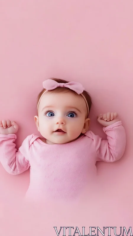 Infant in Pink Apparel Centered Against Monochromatic Background
