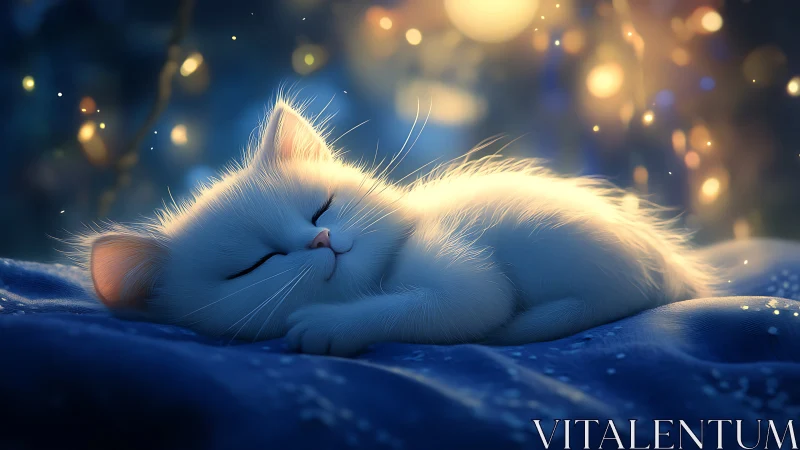 Slumbering Whiskers: Dreams Dance Through Winter's Glowing Night