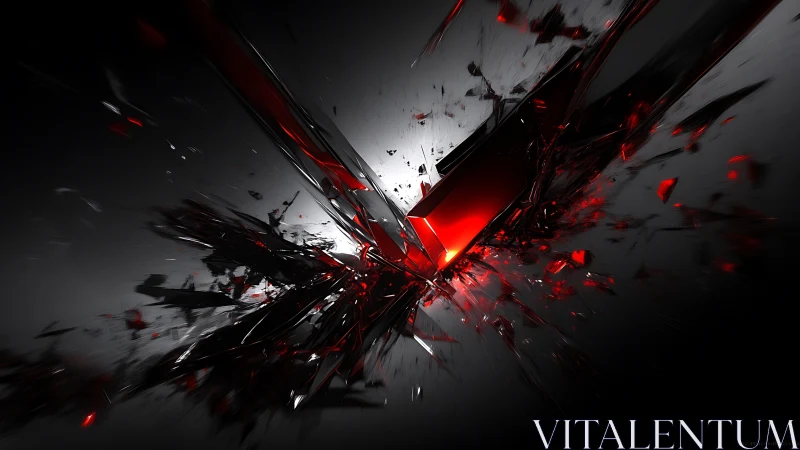 Angular red shard explodes through dark void in 3D space
