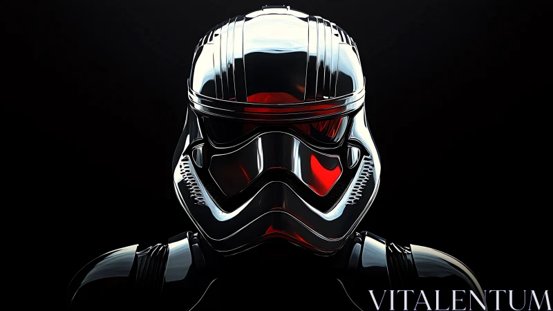 Chrome-clad void trooper in crimson-lit silence.