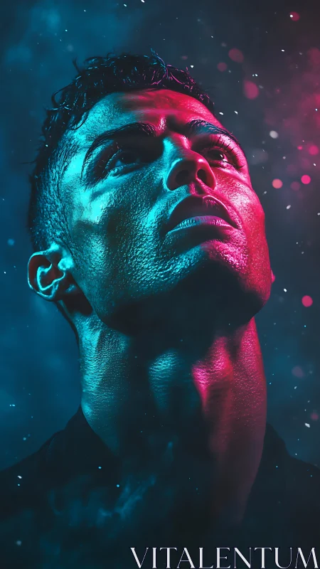 High-contrast neon portrait uses split cyan-magenta rim lighting