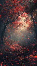 Autumn Forest Pathway: Digital Painting with Luminous Foliage.