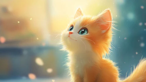 Adorable Orange Kitten Gazes with Wonder and Charm
