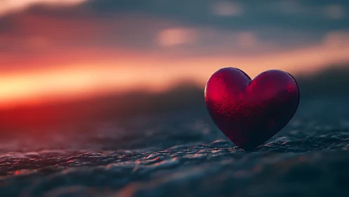 Crimson Heart Rests Against Twilight's Molten Embrace