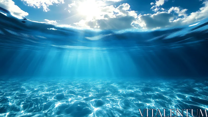 Sunlit ocean surface sends peaceful rays into clear depths